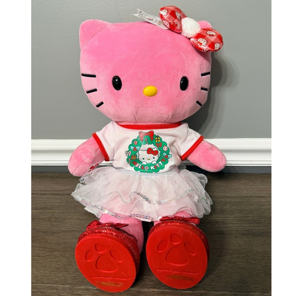 Build-A-Bear Hello Kitty Pink Holiday Plush Christmas Wreath Tutu Red Shoes NWT
